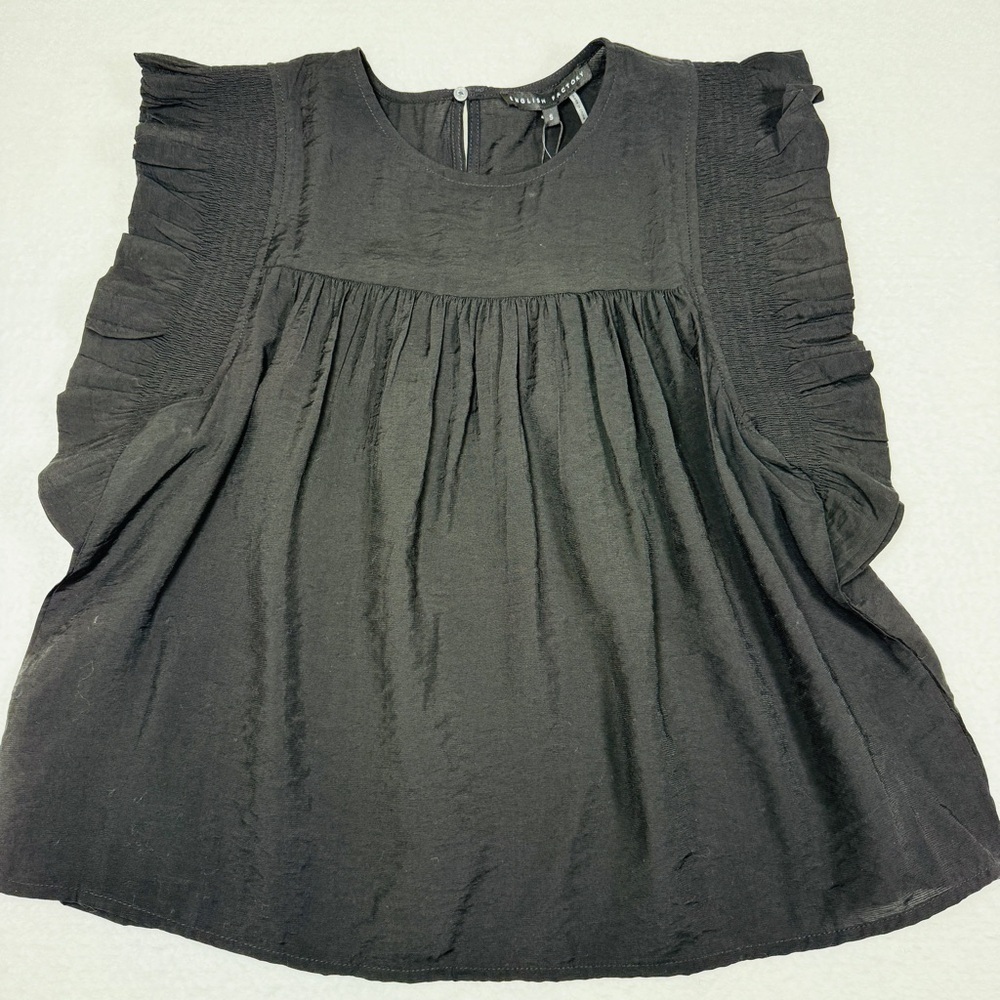 New English Factory Black Top size S Sleeveless Ruffle